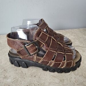 Vtg MIA Chunky Lug Sole Sandals 6.5 Brown Leather Fisherman Gladiator Y2K Grunge